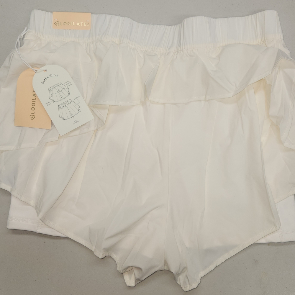 Blogilates White Ruffle Shorts
